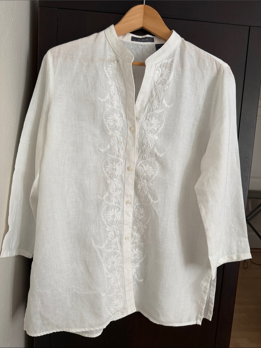 White Embroidered Linen Button-Front Shirt